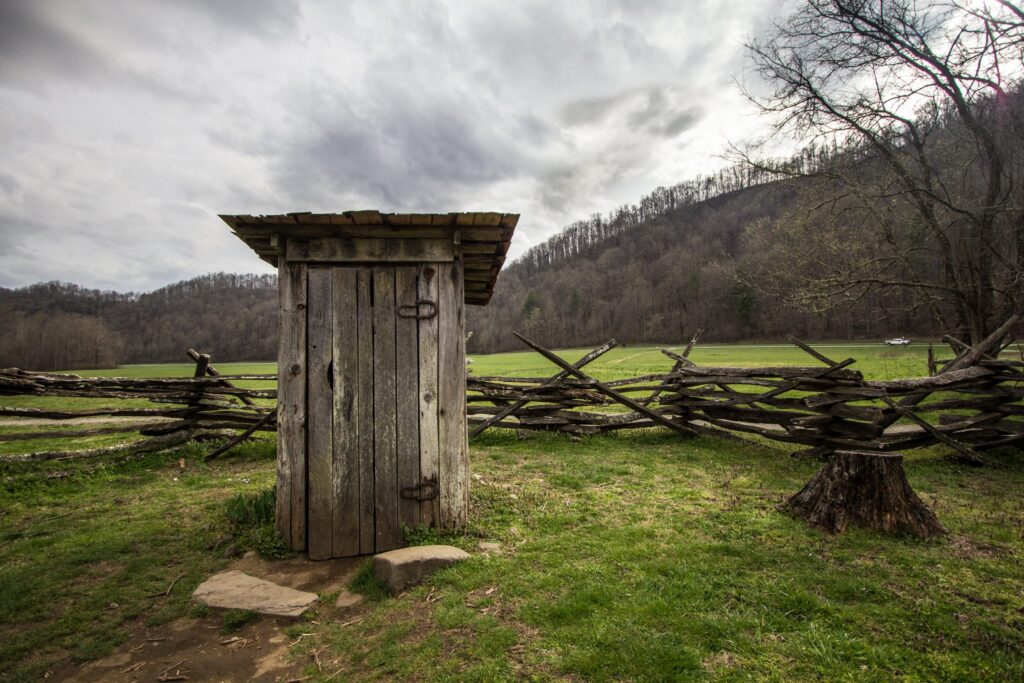 Wooden Outhouse. Wooden outhouse on display in the Great Smoky Mountains National Park.